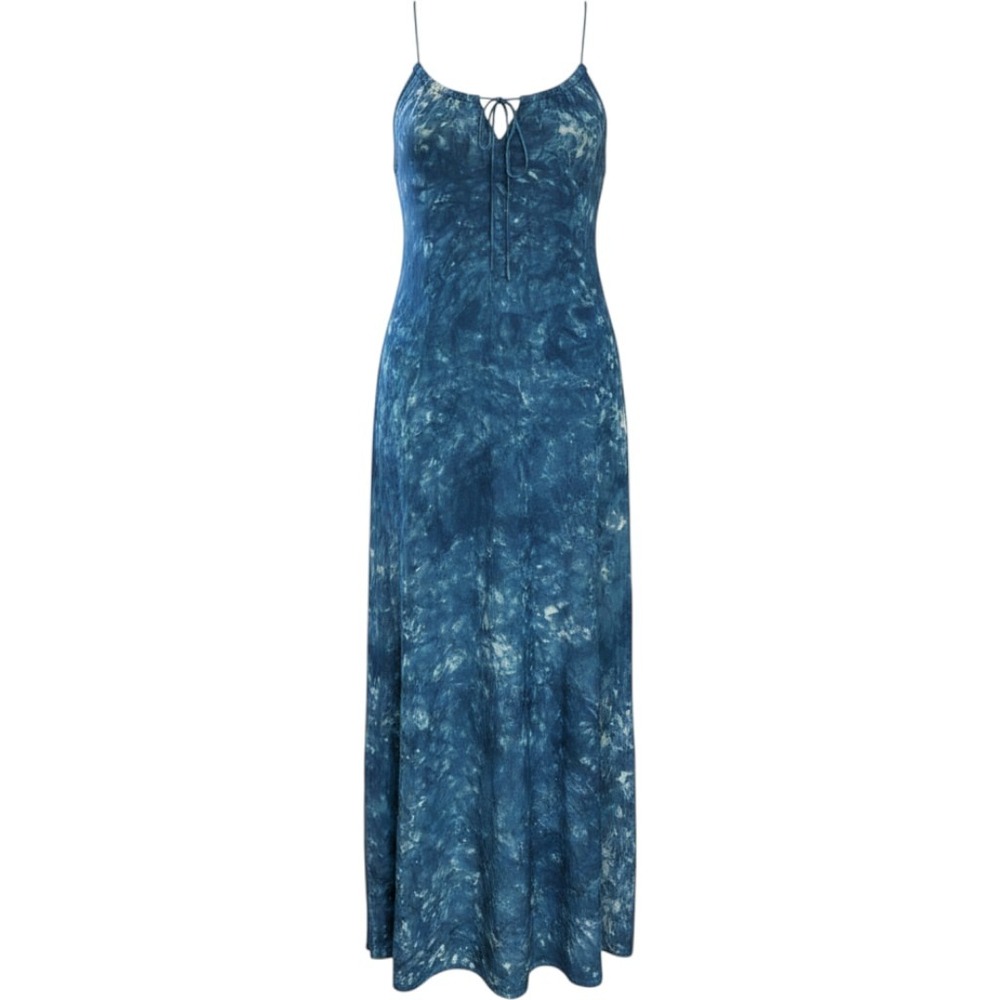 Ava Sky Blue Tie-dye Cold Shoulder 100% Silk Dress Pockets! Size Small